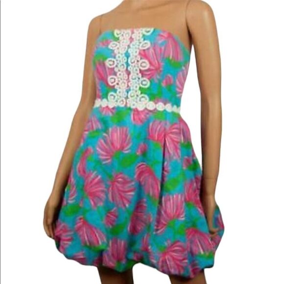 Vintage LILLY PULITZER ORIGINALS Strapless Regency Turquoise Kissue Bubble Dress - Picture 1 of 9